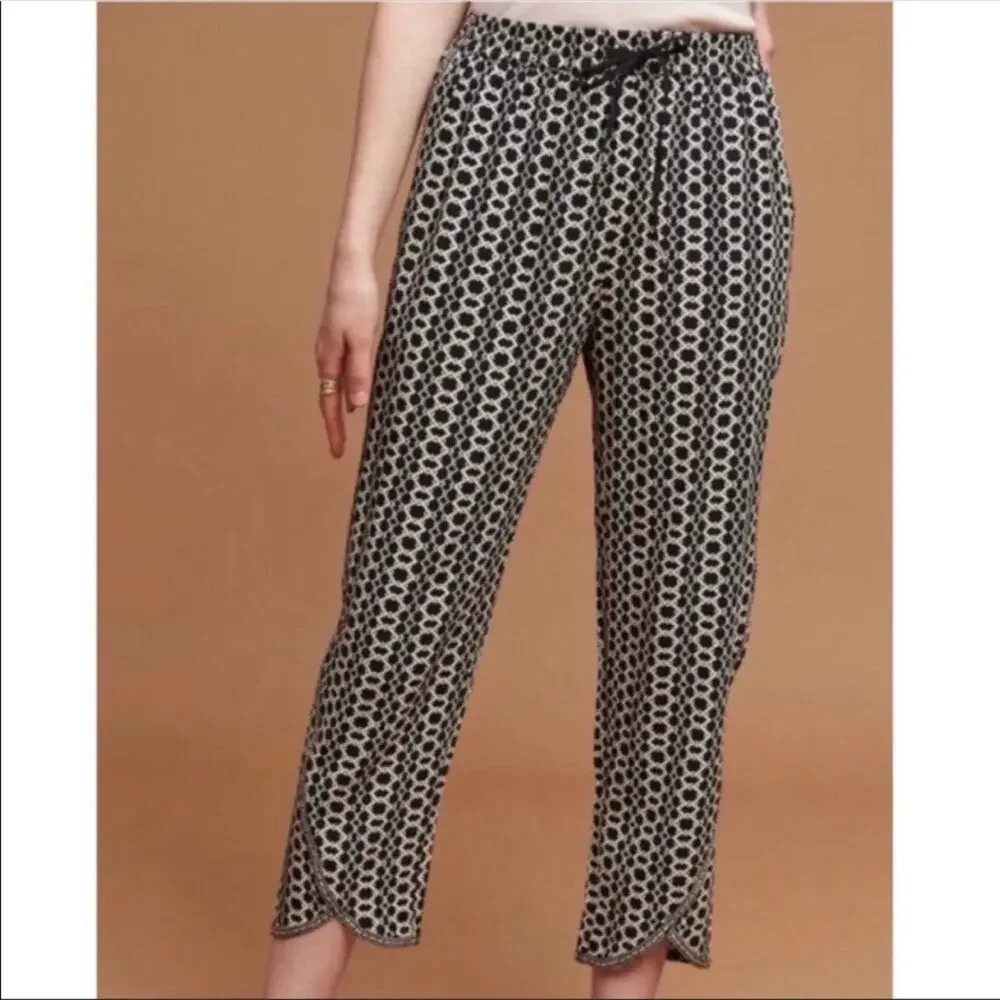 Hei Hei Anthropologie‎ Cropped Pants Womens XS Black Geo Boho Tassels Hippie